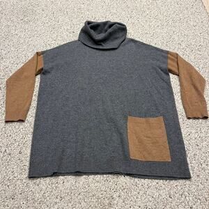 Garnet Hill Sylvie Cashmere Cowl Neck Sweater Sz S Gray Tan Patch Pocket Preppy